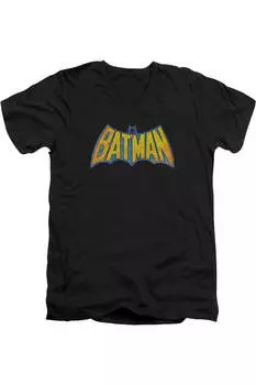 Футболка с коротким рукавом и V-образным вырезом для взрослых с логотипом DC Comics Batman Neon Distress Gildan, черный