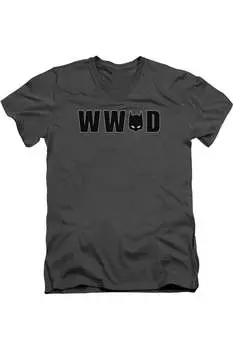 Футболка с коротким рукавом и V-образным вырезом для взрослых с маской Бэтмена WWBD Gildan, цвет charcoal