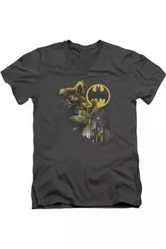 Футболка с коротким рукавом и V-образным вырезом для взрослых Batman Bat Signal Gildan, цвет charcoal