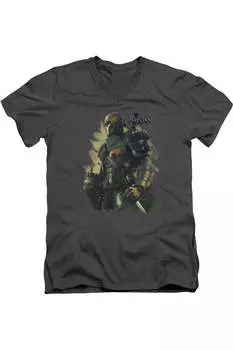 Футболка с коротким рукавом и V-образным вырезом для взрослых Batman Arkham Origins Deathstroke Gildan, цвет charcoal