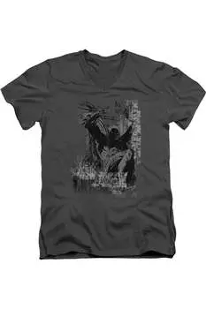 Футболка с коротким рукавом и V-образным вырезом для взрослых «Бэтмен: жизнь рыцаря» Gildan, цвет charcoal