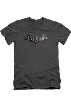 Футболка с коротким рукавом и V-образным вырезом для взрослых с логотипом Batman Arkham City Gildan, цвет charcoal