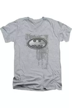 Футболка с коротким рукавом и V-образным вырезом для взрослых с металлическим логотипом Batman Rivited Gildan, цвет athletic heather