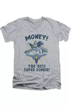 Футболка с коротким рукавом и V-образным вырезом для взрослых DC Comics Money Gildan, цвет athletic heather