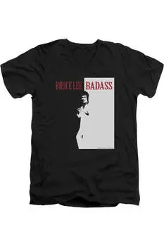 Футболка с коротким рукавом и V-образным вырезом для взрослых с изображением Брюса Ли Крутого Gildan, черный