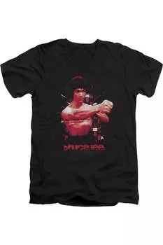 Футболка с коротким рукавом и V-образным вырезом для взрослых с изображением Брюса Ли «Кулак разрушения» Gildan, черный