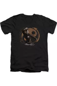 Футболка с коротким рукавом и V-образным вырезом для взрослых с позами Брюса Ли Джит Кун До Gildan, черный