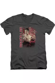 Футболка с коротким рукавом и V-образным вырезом для взрослых с изображением Брюса Ли Фьюри Gildan, цвет charcoal