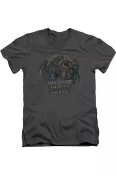 Футболка с коротким рукавом и V-образным вырезом для взрослых «DC Comics Join The Justice League» Gildan, цвет charcoal