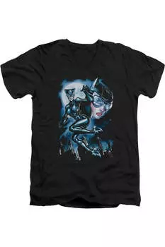 Футболка с коротким рукавом и V-образным вырезом для взрослых Batman Moonlight Cat Gildan, черный