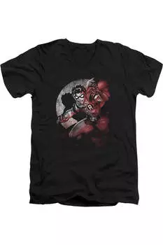 Футболка с коротким рукавом и V-образным вырезом для взрослых Batman Robin Spotlight Gildan, черный