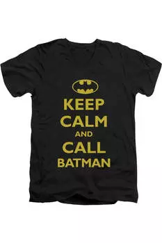 Футболка с коротким рукавом и V-образным вырезом для взрослых «Бэтмен», «Зовите Бэтмена» Gildan, черный
