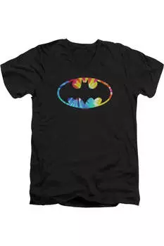 Футболка с коротким рукавом и V-образным вырезом из хлопка премиум-класса с логотипом Batman Tie Dye для взрослых Gildan, черный