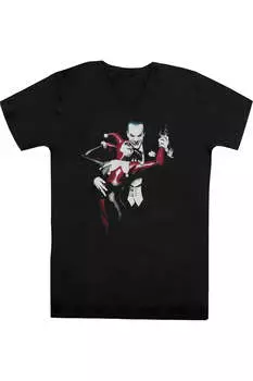 Футболка с коротким рукавом и V-образным вырезом для взрослых с изображением Бэтмена, Харли и Джокера Gildan, черный