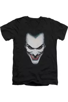 Футболка с коротким рукавом и V-образным вырезом для взрослых с портретом Бэтмена и Джокера из хлопка премиум-класса Gildan, черный