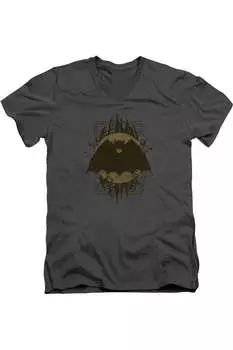 Футболка с коротким рукавом и V-образным вырезом для взрослых из премиального хлопка с изображением герба Бэтмена Gildan, цвет charcoal