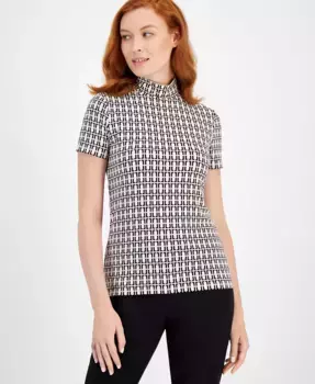 Футболка с коротким рукавом и воротником-стойкой Anne Klein, белый