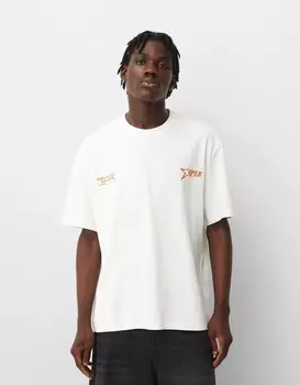 Футболка с коротким рукавом и вышитым принтом Bershka, белый