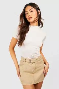 Футболка с коротким рукавом и высоким воротом Boohoo, серый