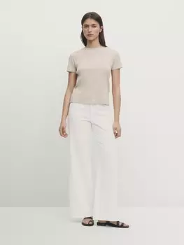 Футболка с коротким рукавом из 100% хлопка в рубчик Massimo Dutti, серый
