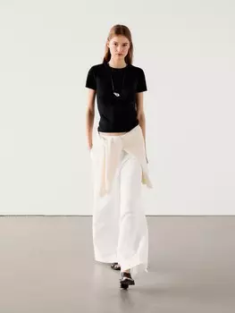 Футболка с коротким рукавом из 100% хлопка в рубчик Massimo Dutti, черный