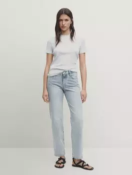 Футболка с коротким рукавом из 100% хлопка в рубчик Massimo Dutti, серый