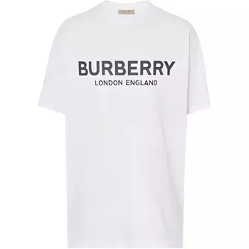 Футболка с коротким рукавом из хлопка с логотипом и принтом белого цвета Burberry