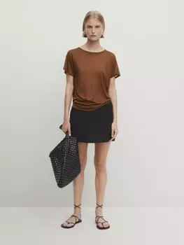Футболка с коротким рукавом из модала и шелка Massimo Dutti, коричневый