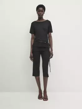 Футболка с коротким рукавом из модала и шелка Massimo Dutti, черный