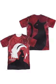 Футболка с коротким рукавом из полиэстера для взрослых «Леденящие душу приключения кошек Сабрины» (принт спереди/сзади) Gildan, белый