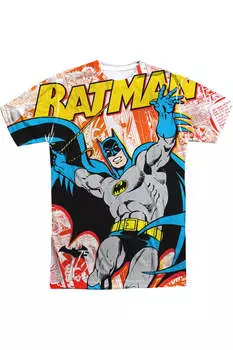 Футболка с коротким рукавом из полиэстера для взрослых с принтом Batman 75 панелей (спереди/сзади) Gildan, белый