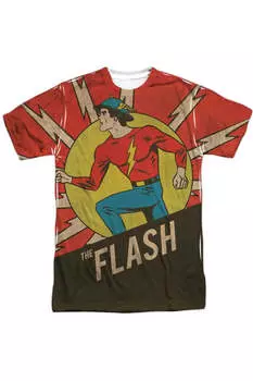 Футболка с коротким рукавом из полиэстера для взрослых с принтом DC Comics Flash Vintage Comic Flash (спереди/сзади) Gildan, белый