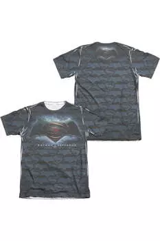 Футболка с коротким рукавом из полиэстера/хлопка для взрослых с логотипом Batman V Superman (принт спереди/сзади) Gildan, белый