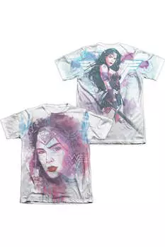 Футболка с коротким рукавом из полиэстера/хлопка для взрослых с принтом «Бэтмен против Супермена» и акварелью «Чудо-женщина» (спереди/сзади) Gildan, белый