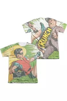 Футболка с коротким рукавом из полиэстера/хлопка для взрослых с принтом Batman Classic Tv Fighting Back (спереди/сзади) Gildan, белый