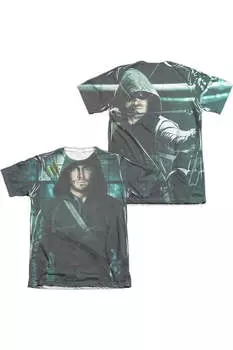 Футболка с коротким рукавом из полиэстера/хлопка для взрослых с принтом «Стрелка с двух сторон» (спереди/сзади) Gildan, белый