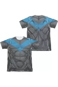 Футболка с коротким рукавом из полиэстера/хлопка для взрослых, синяя униформа Бэтмена Найтвинга (принт спереди/сзади) Gildan