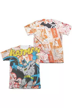 Футболка с коротким рукавом из полиэстера/хлопка для взрослых с принтом Batman 75 панелей (спереди/сзади) Gildan, белый