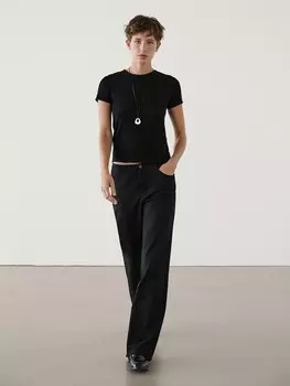 Футболка с коротким рукавом из смеси лиоцелла Massimo Dutti, черный