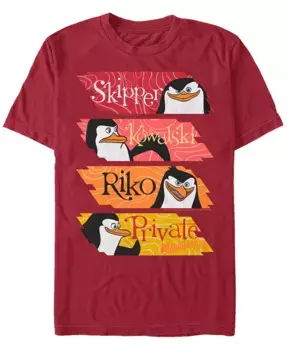 Футболка с коротким рукавом Madagascar "Penguin Character Stack Up" для мужчин Fifth Sun, красный