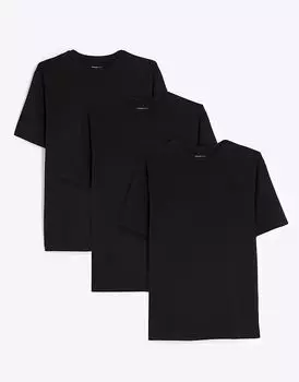 Футболка с коротким рукавом Muscle Fit, 3 шт., черного цвета River Island