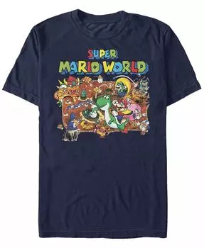 Футболка с коротким рукавом Nintendo Men's Super Mario World Map Fifth Sun, синий