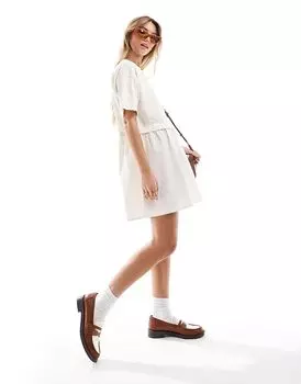 Футболка с коротким рукавом поплин гибридная блуза мини-платье кремового цвета Miss Selfridge