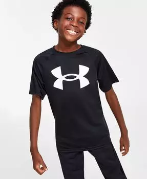 Футболка с коротким рукавом с большим логотипом Big Boys Tech Under Armour, черный/серый