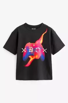 Футболка с коротким рукавом с изображением контроллера Xbox Flame, 100% хлопок (3–16 лет) Next, черный