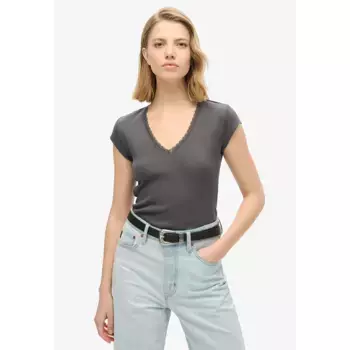 Футболка с коротким рукавом Superdry Essential Lace Trim V, серый