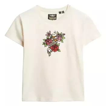 Футболка с коротким рукавом Superdry Small Tattoo Rhinest Fittd, бежевый