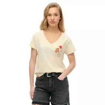 Футболка с коротким рукавом Superdry Suika Metallic Relaxed Vee, бежевый