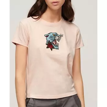 Футболка с коротким рукавом Superdry Tattoo Embroidered Fitted, бежевый