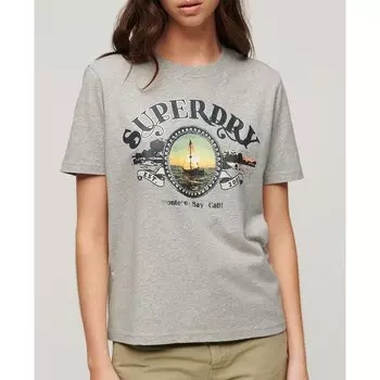 Футболка с коротким рукавом Superdry Travel Souvenir Relaxed, бежевый